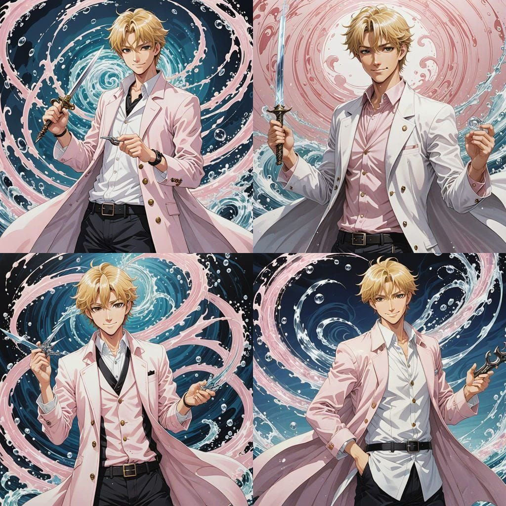 Elegant Young Warrior in Water Swirls