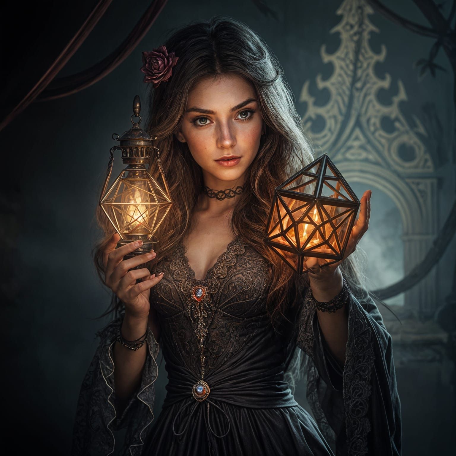 Mystical Sorceress with Octahedron Lantern