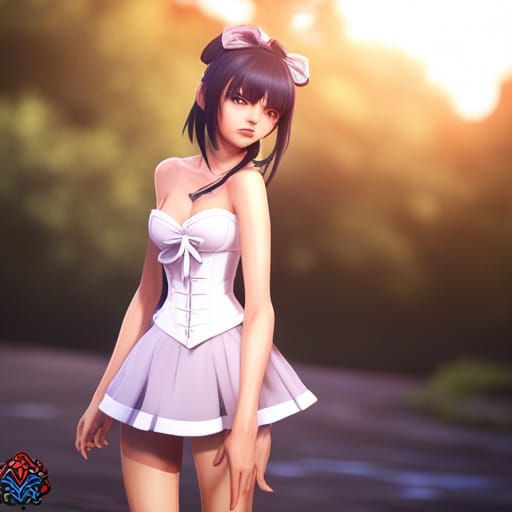 Anime Girl Grace in Corset: Detailed Matte Painting