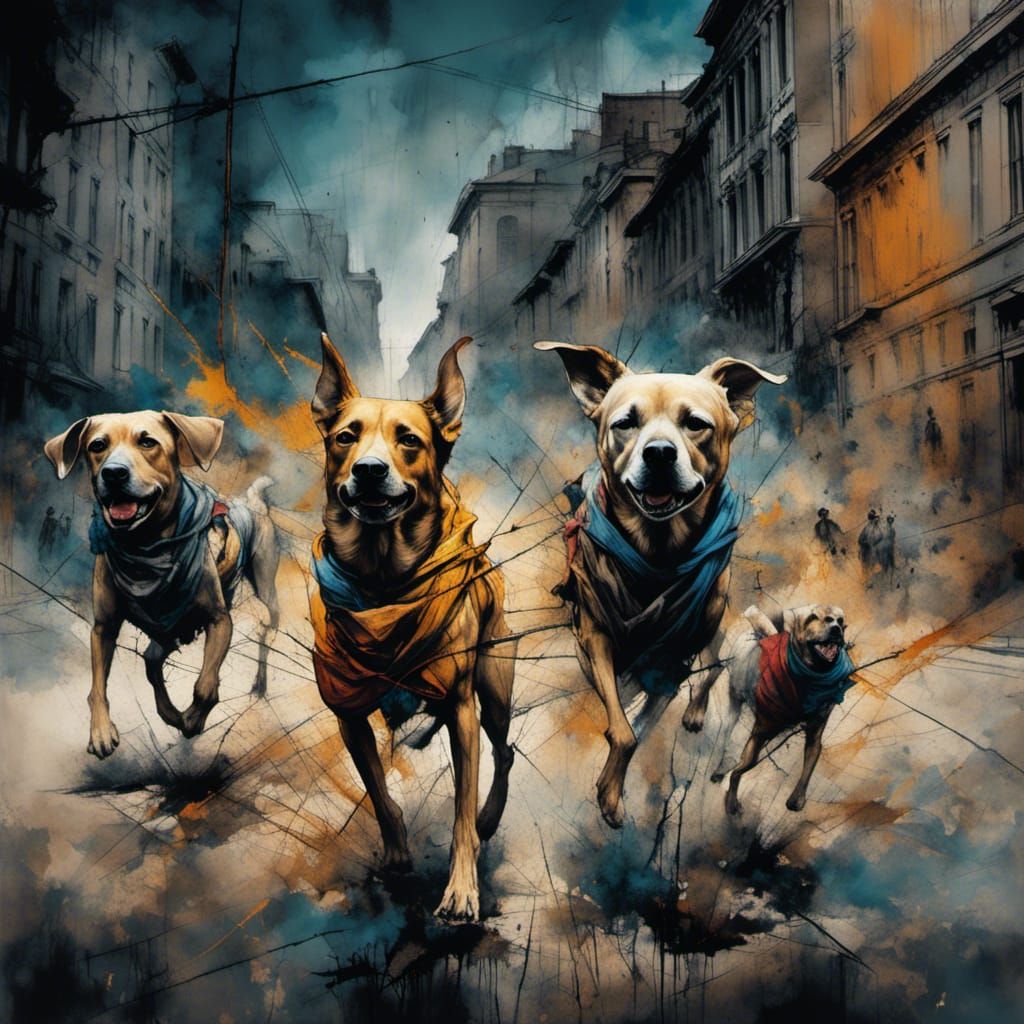 Dogs Causing Mischief: Screen Print Pop Art