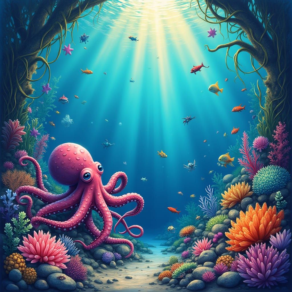 Whimsical Underwater Scene in Vibrant Colors