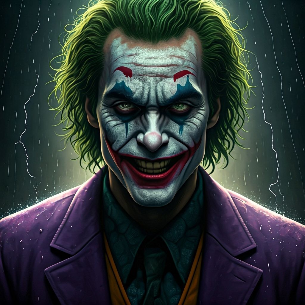 Joker's Reflection in Cracked Mirror, Hyperrealistic Style