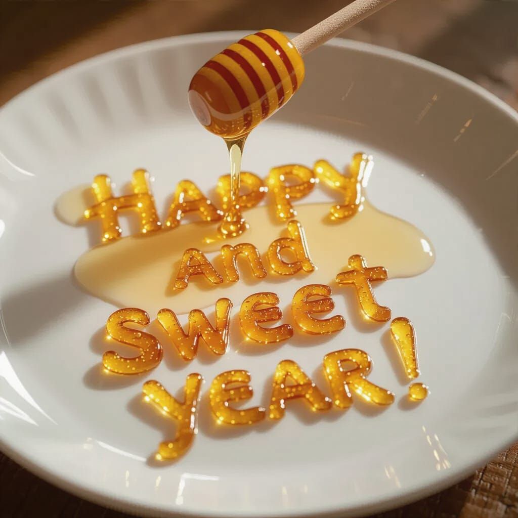 Golden Honey Spells 'Happy and Sweet Year!' on Plate