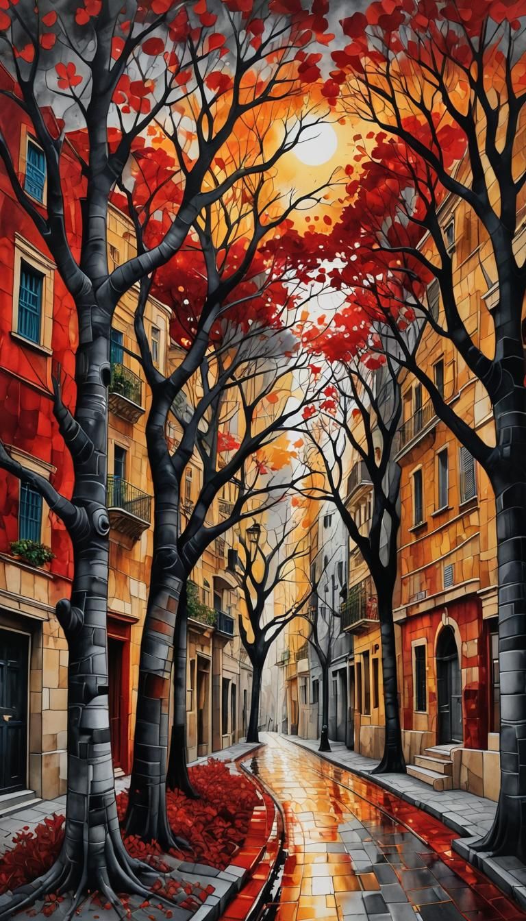 Valletta Street in Impasto Ink Style