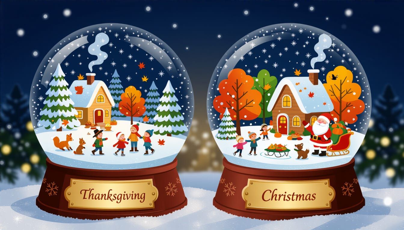 Thanksgiving and Christmas Snow Globe: Autumn Harvest Meets ...