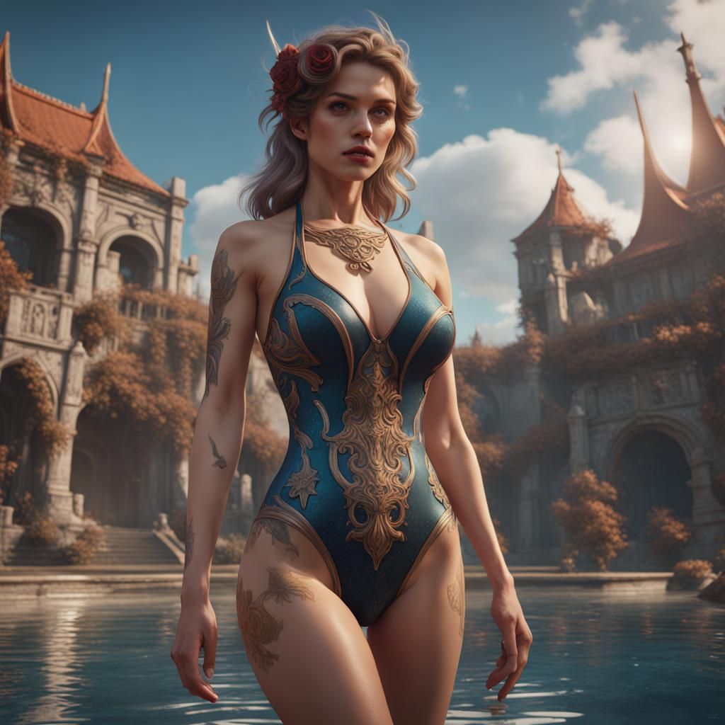 Lana Beniko in Bathing Suit: Detailed Fantasy Art