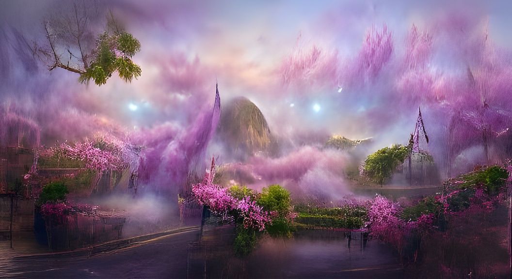 Pink Wisteria Fantasy: Detailed Matte Painting in 8k
