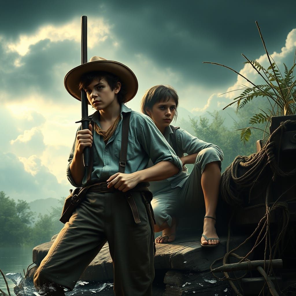 Tom Sawyer and Huckleberry Finn in Epic Digital Landscape