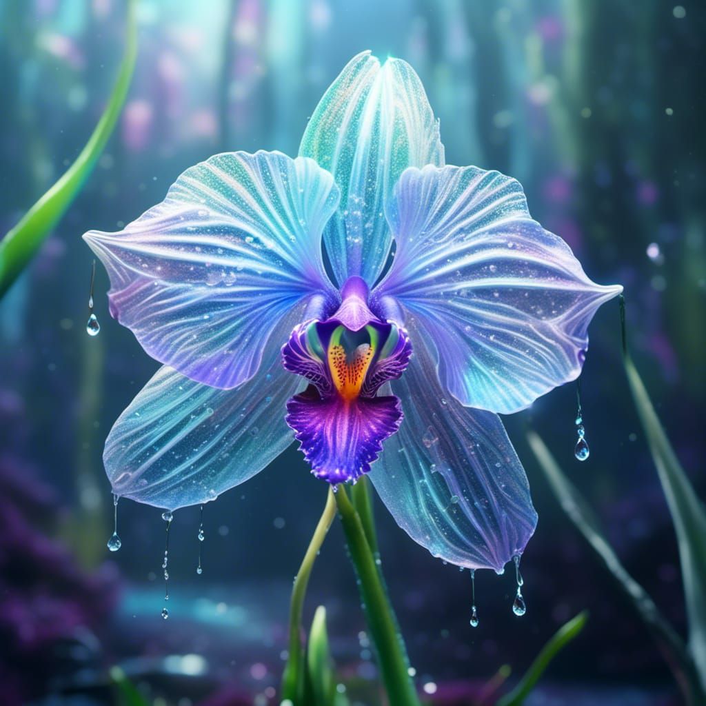 Cosmic Ghost Orchid Astral Illustration in Stained Glass