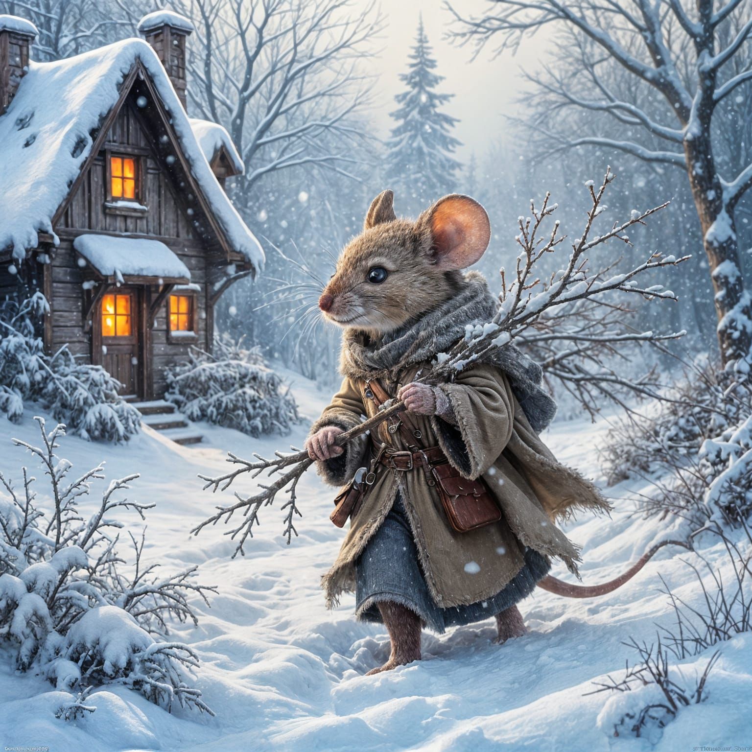 Mouse in Blizzard: Ethereal Fantasy Art