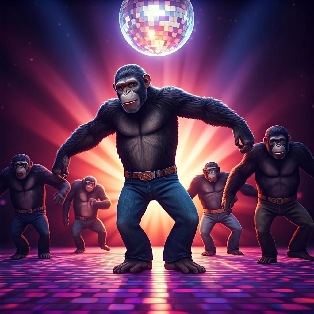 Apes Dancing at a Disco: 3D Digital Art