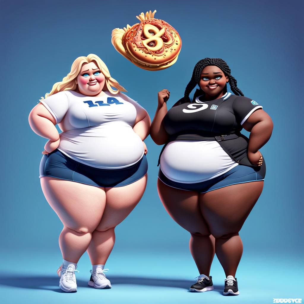 Two Overweight Schoolgirls in Pixar 3D Style