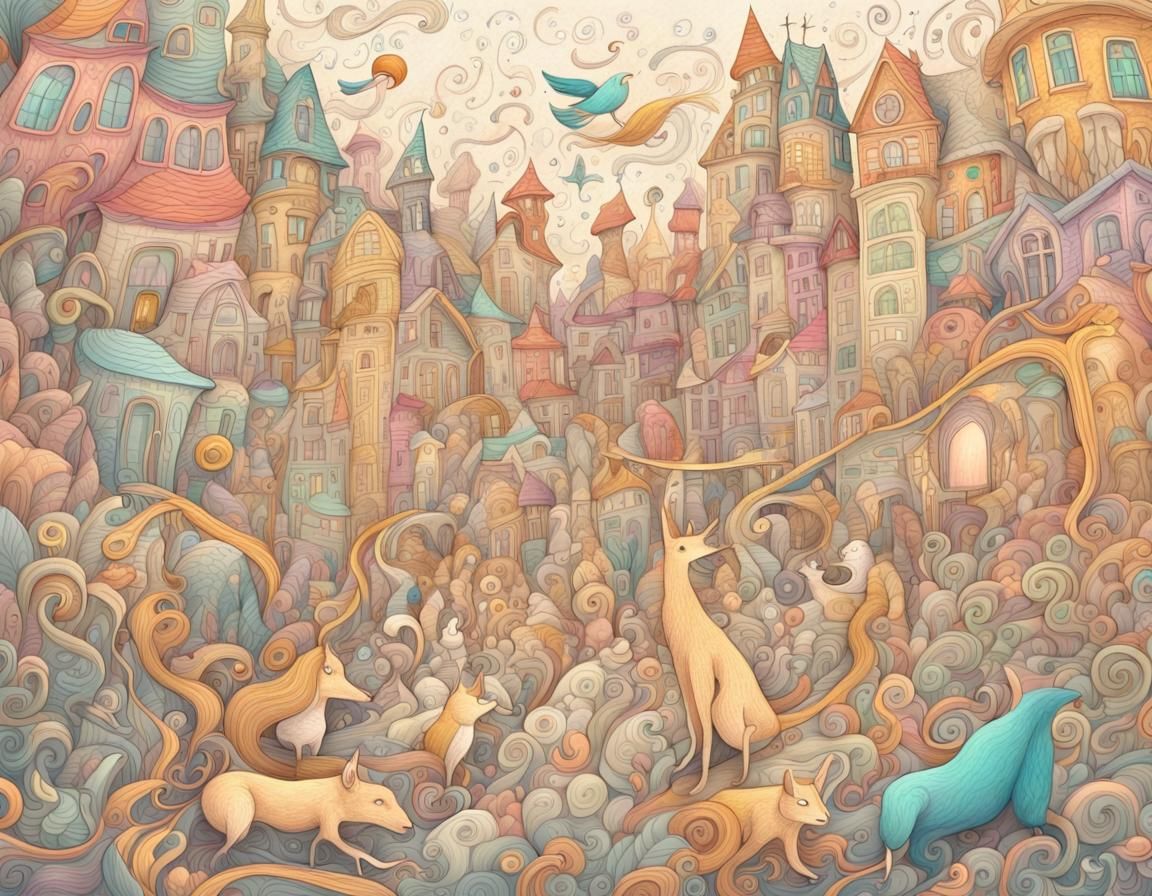 Doodle Town: A Whimsical Pencil Sketch