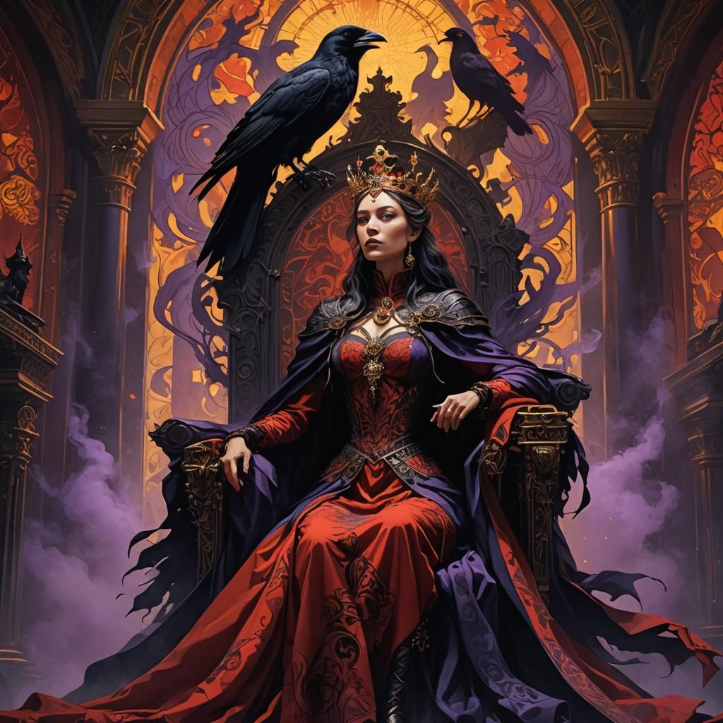 Gothic Queen with Crow in Dark Fantasy Art