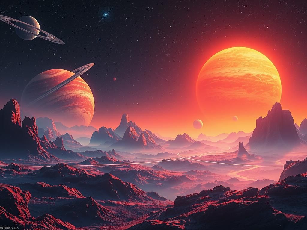 Surreal Solar System Landscape in Futuristic Style