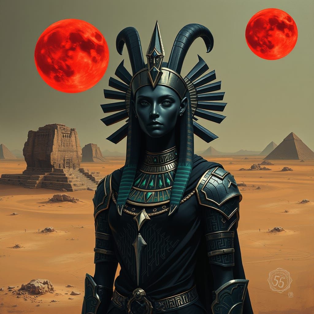 Capricorn as Egyptian Goddess in Digital Oil Painting