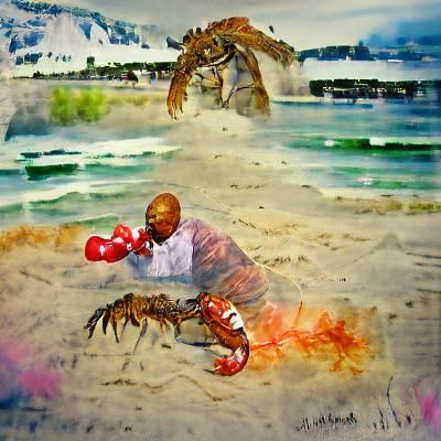 Amputee Boxer versus Lobster on Beach