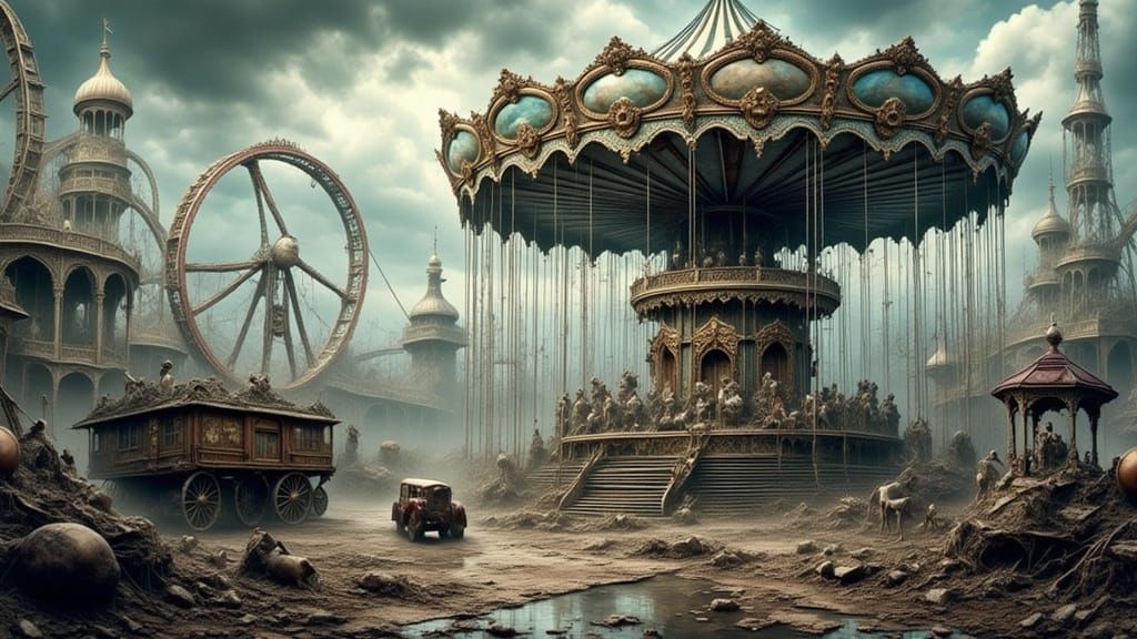 Majestic Carousel in a Desolate Post-Apocalyptic Wasteland