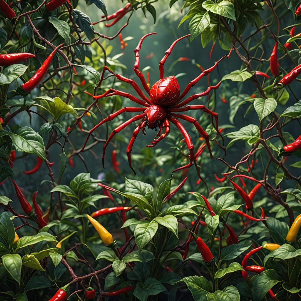 Chili Pepper Spider in Colorful Garden