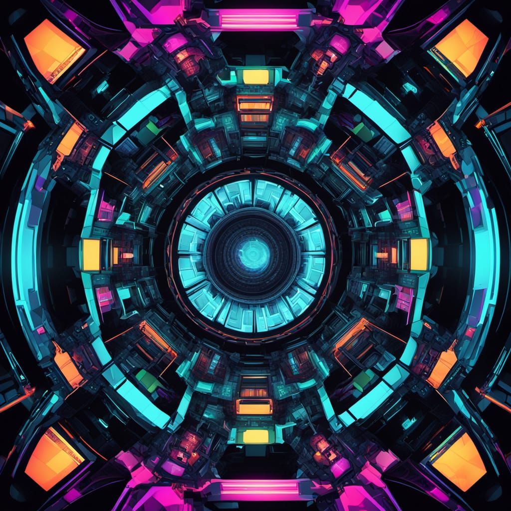 Abstract Vector Fractal in Neon Noir Style