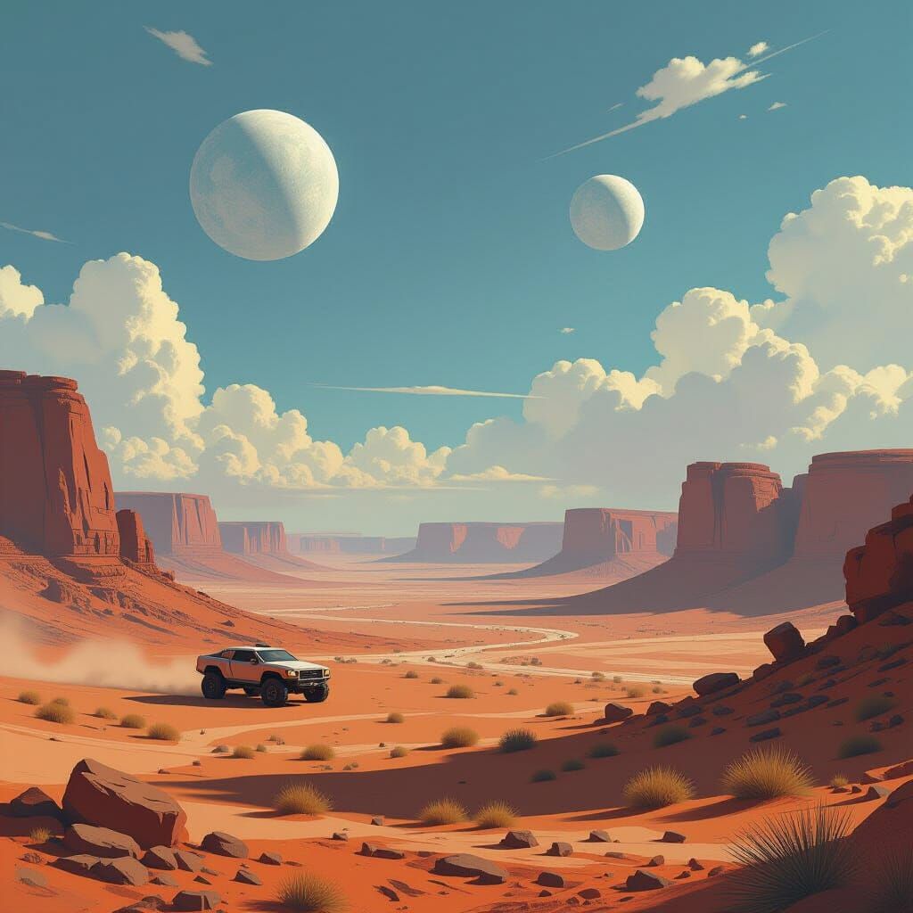 Desert Landscape of Lijuter with Twin Moons