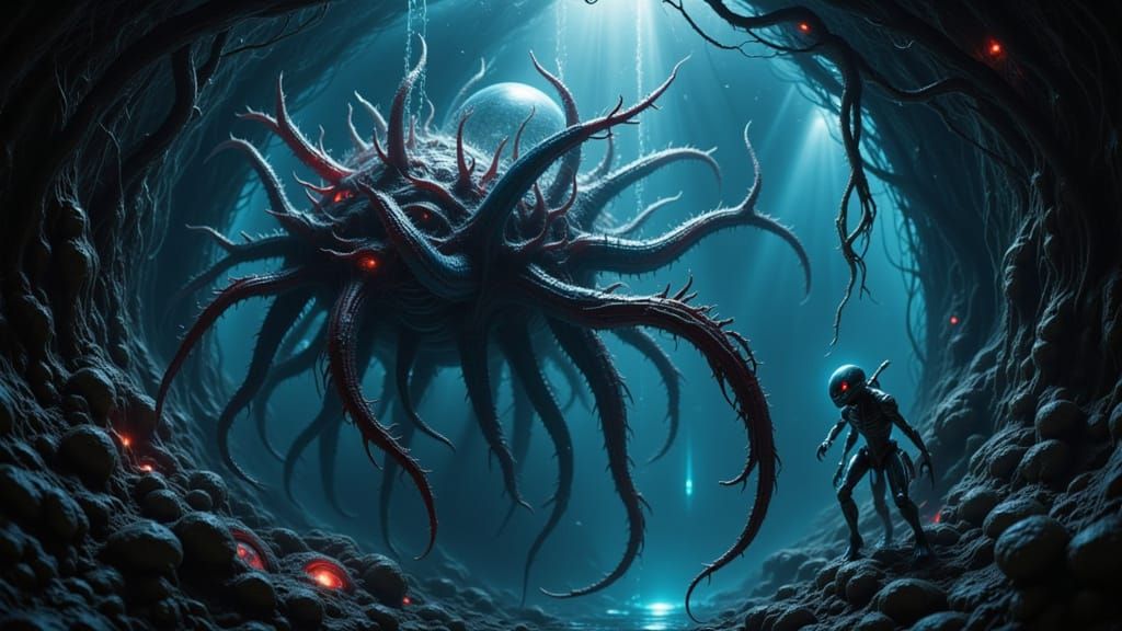 Submarine Explores Alien Ocean Discovering Bioluminescent Cr...