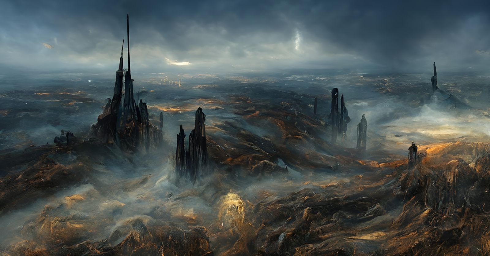 Alien Landscape with Towering Structures