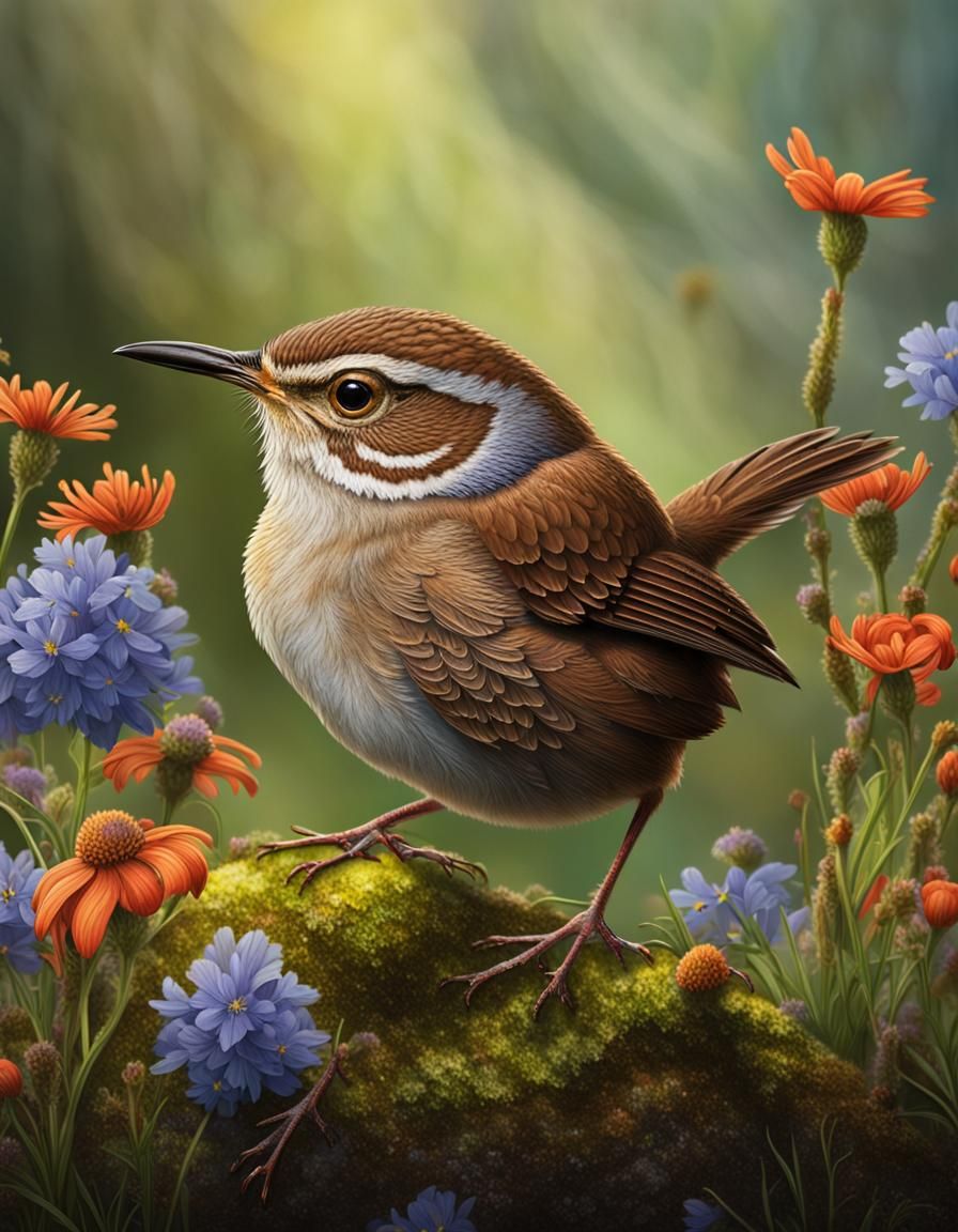 European Wren Portrait in Hyperrealistic Splash Art Style
