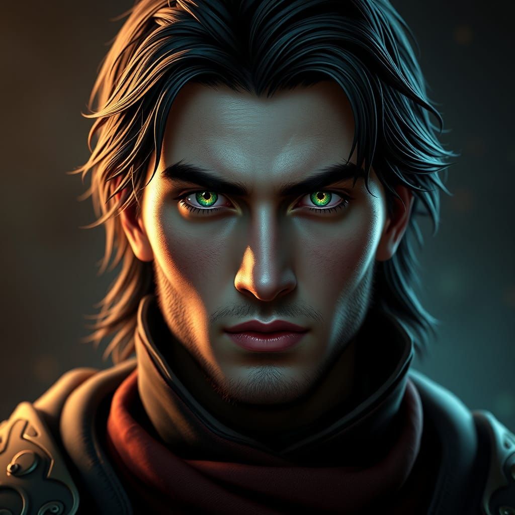 Fantasy Portrait of Man with Emerald Eyes