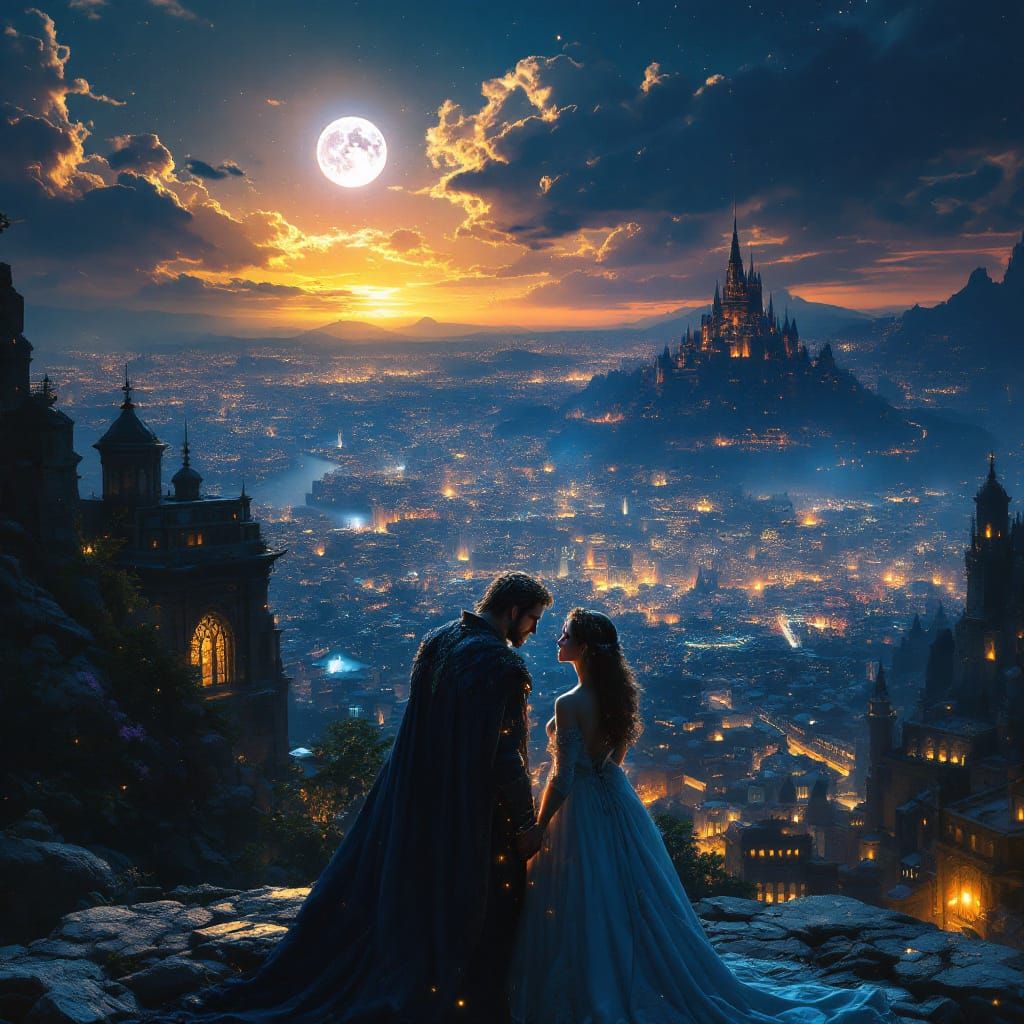 King and Queen in Love Under Moonlight