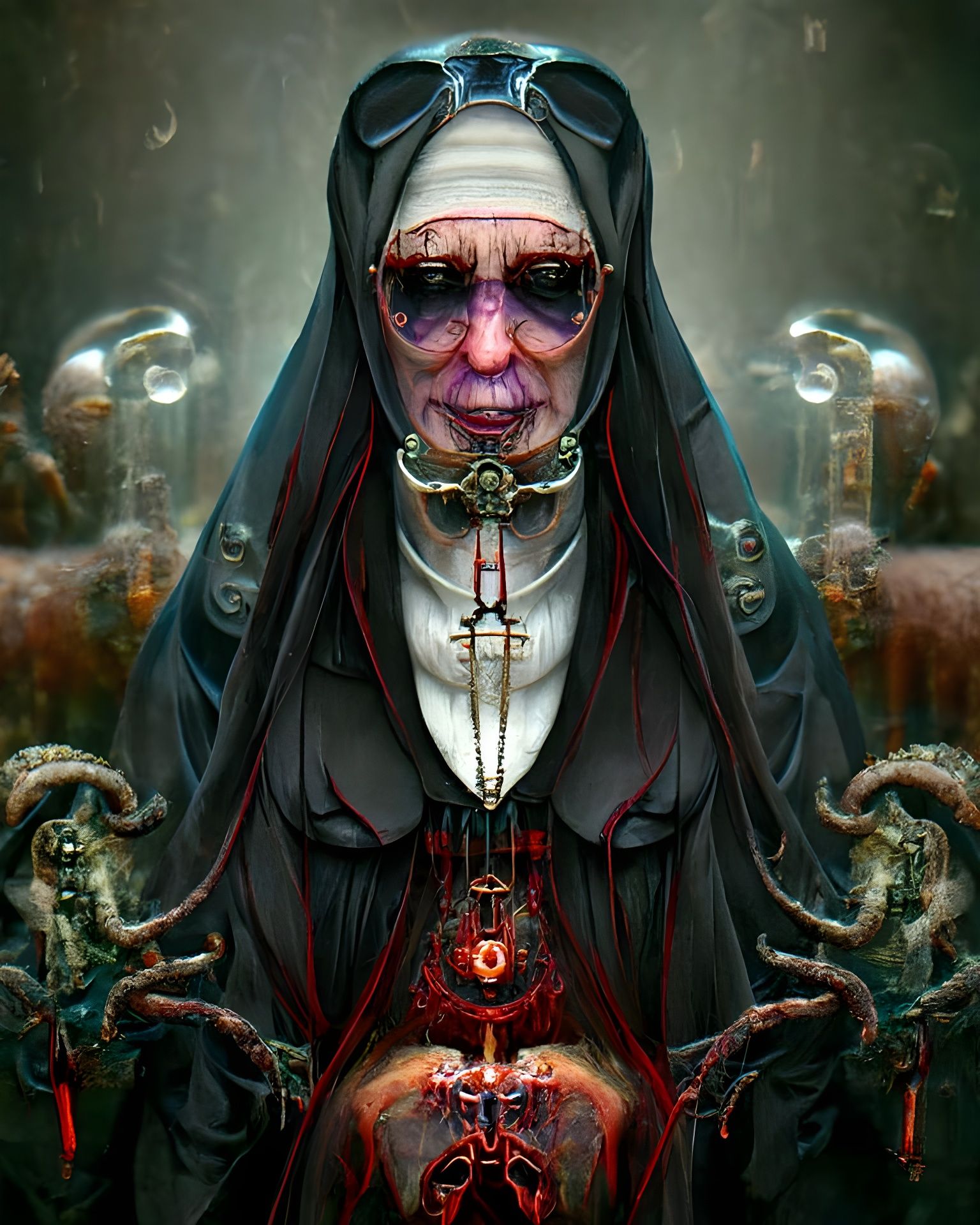 Eldritch Steampunk Nun in Gothic Horror Style