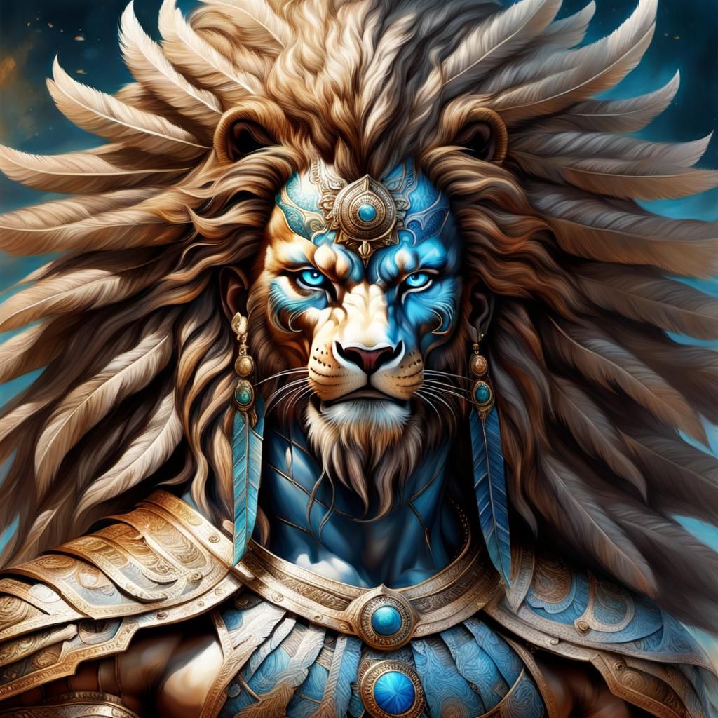 Majestic Lion Warrior in Vibrant Colours