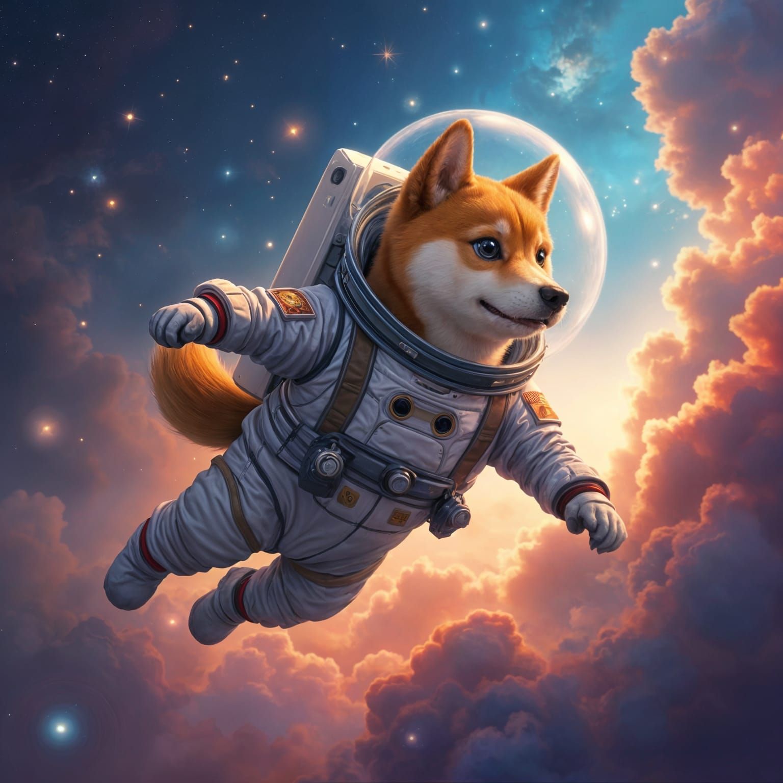 Shiba Inu Astronaut in Nebula: Pixar-Style Digital Art