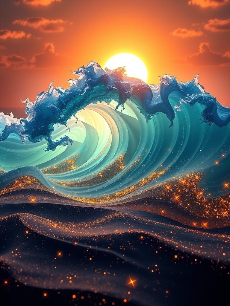 Bioluminescent Alcohol Ink Waves on Gilded Sand