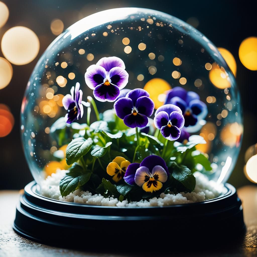 Roses and Pansies in Snowglobe: Cinematic Photography