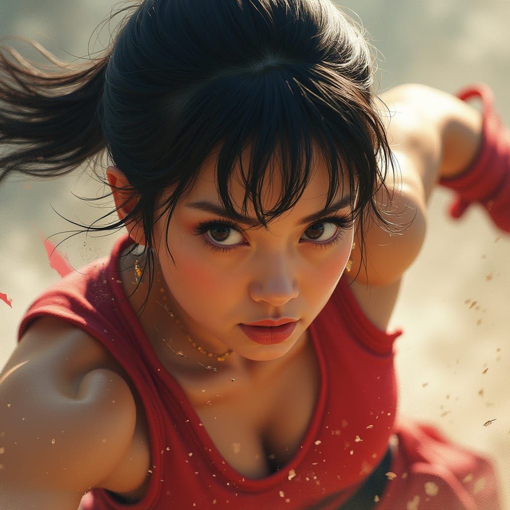 Chun-Li's Intense Focus During Spinning Bird Kick