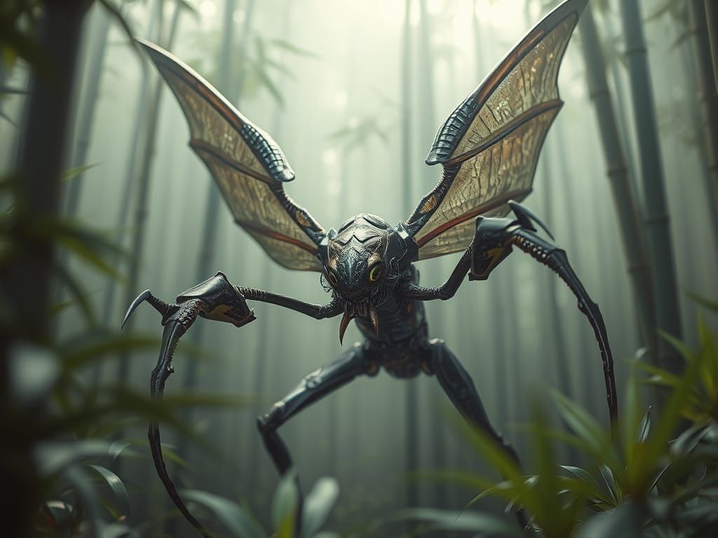 Scyther Emerges in Gigeresque Bamboo Forest
