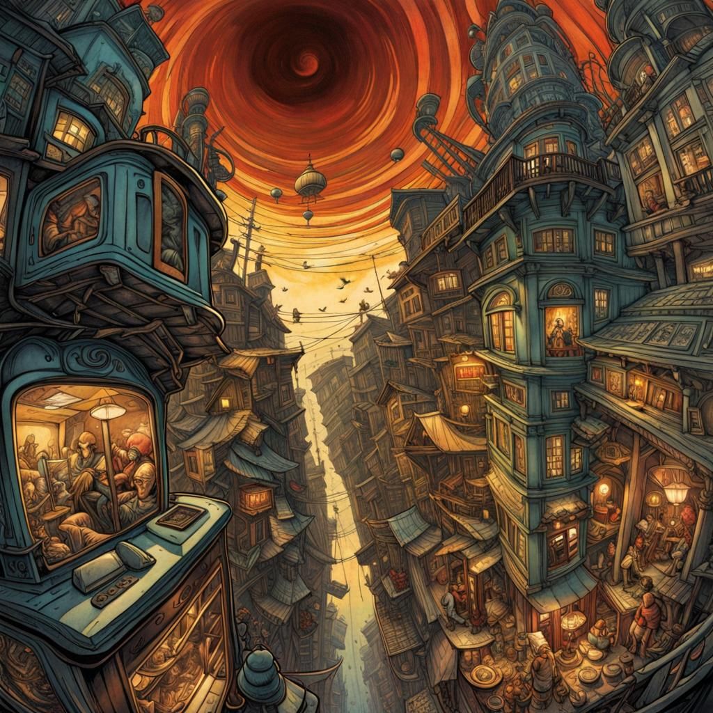 Detailed Urban Street Scene in 60s Style