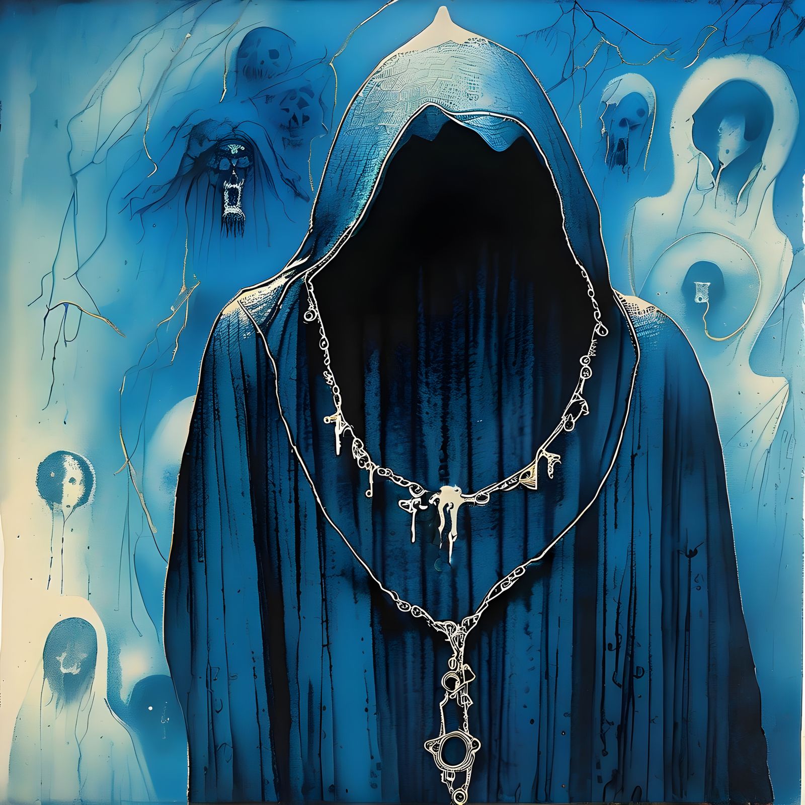 Dark Figure with Pale Human Figure Necklace in Vintage Cyano...