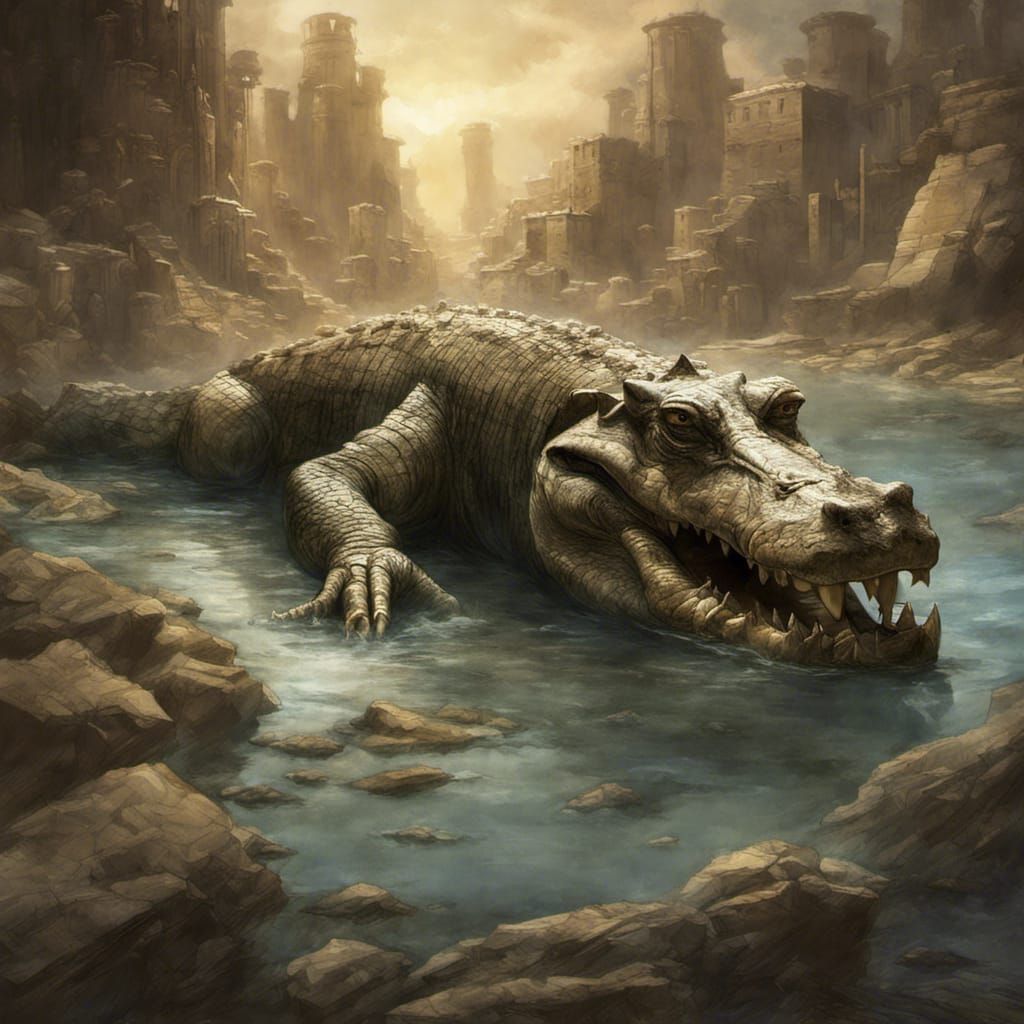 Egyptian God Sobek in Surreal Vexel Art Style