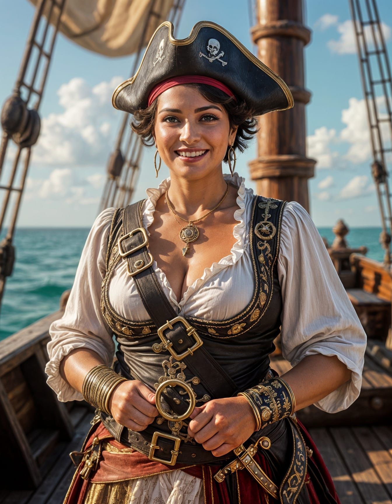 Surreal Pirate Woman Holding Sword at Sea
