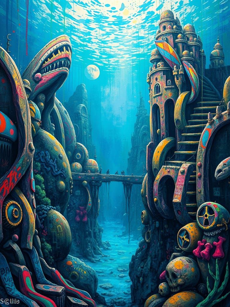 Atlantis: Underwater City in Graffiti Art Style