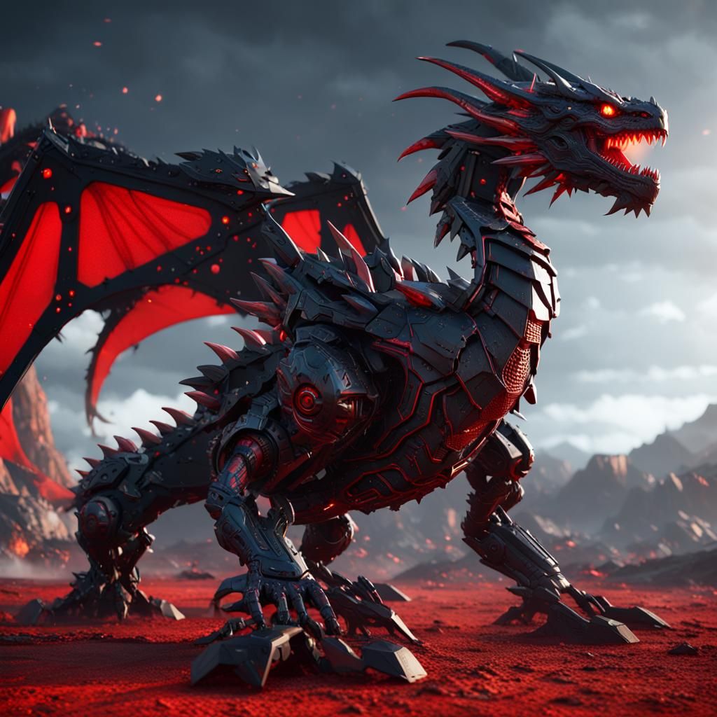 Red Dragon Transformation with Sci-Fi Mech Details