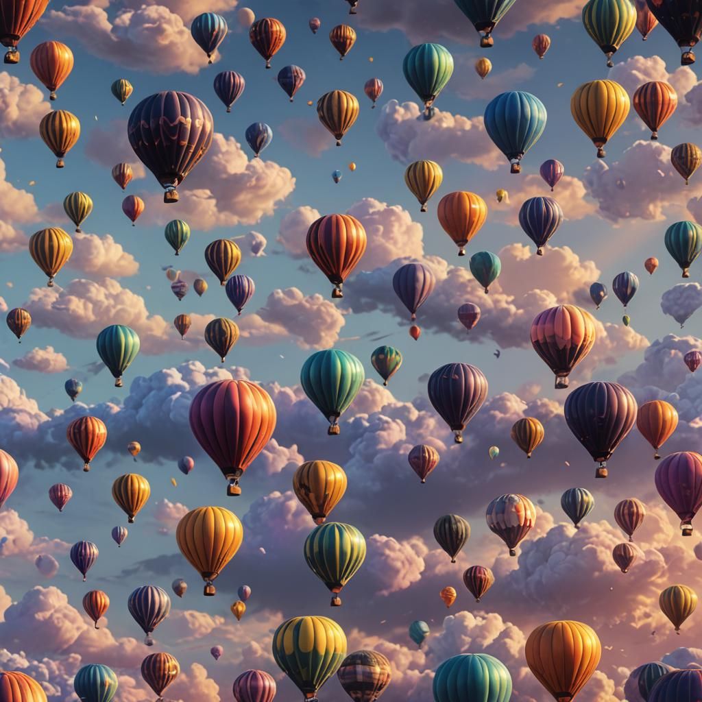 Hot Air Balloons in Magic Realism Style