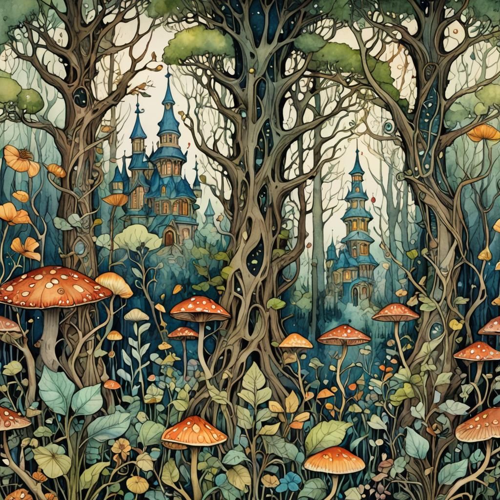 Magic Forest in Art Nouveau Style