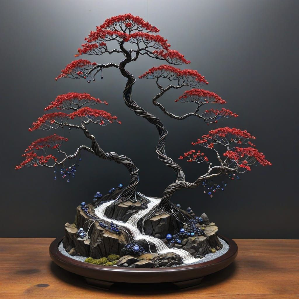 Twisted Wire Mountain Landscape with Sapphire Rubies