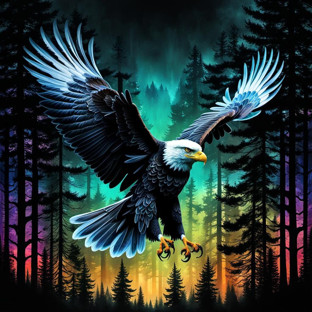 Eagle Silhouette Double Exposure Forest Art