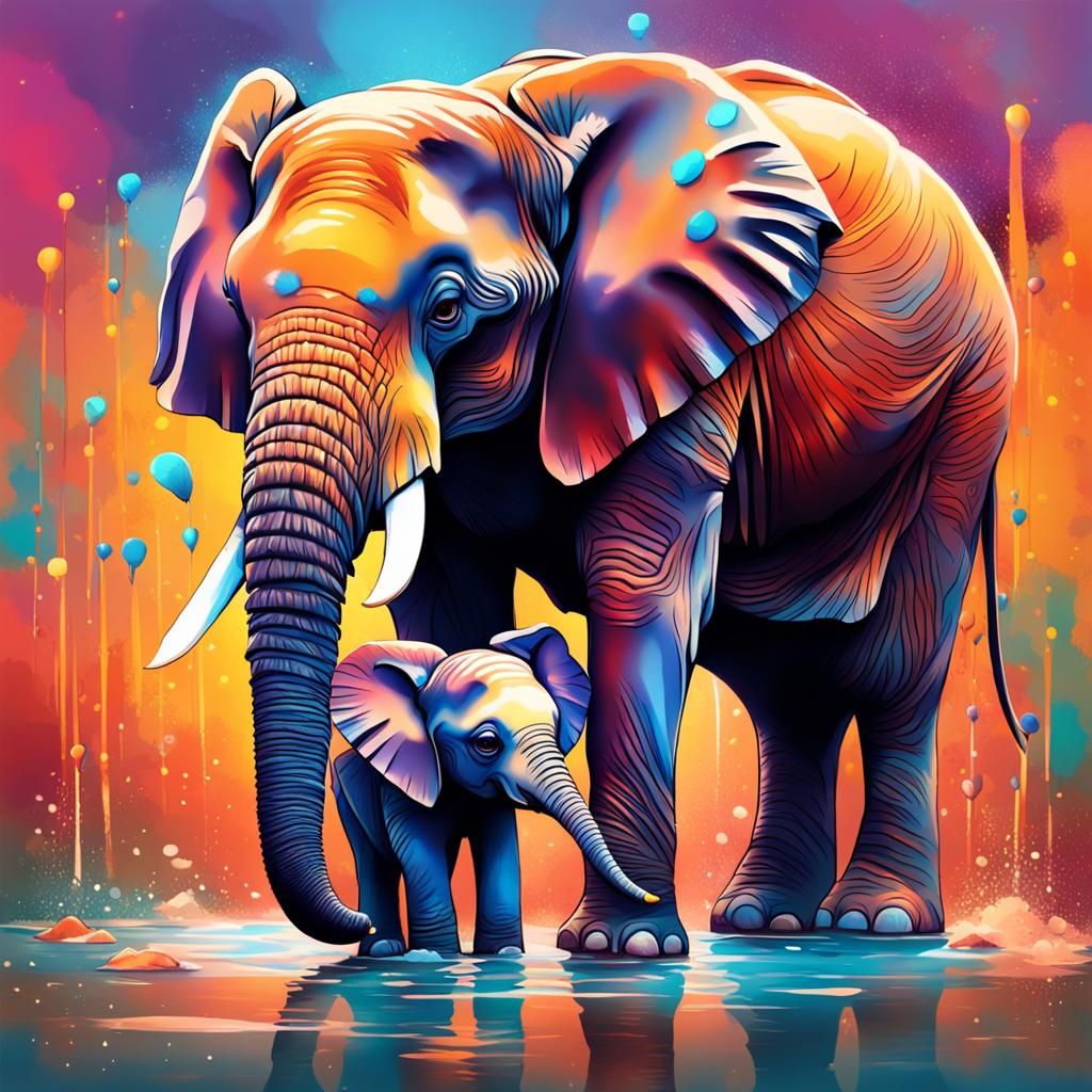 Mom and baby elephant