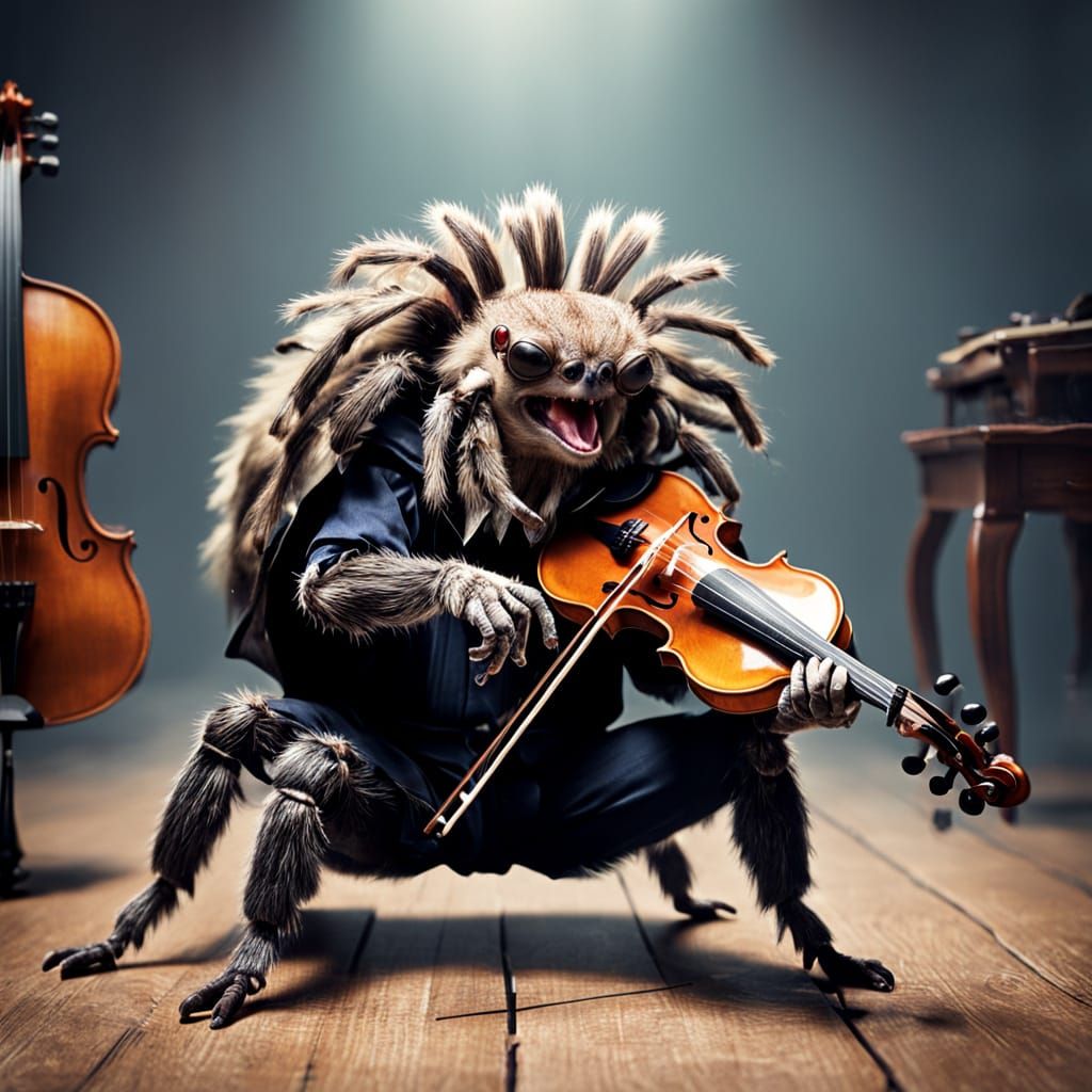 Tarantula's Serenade: Spider Playing Violin