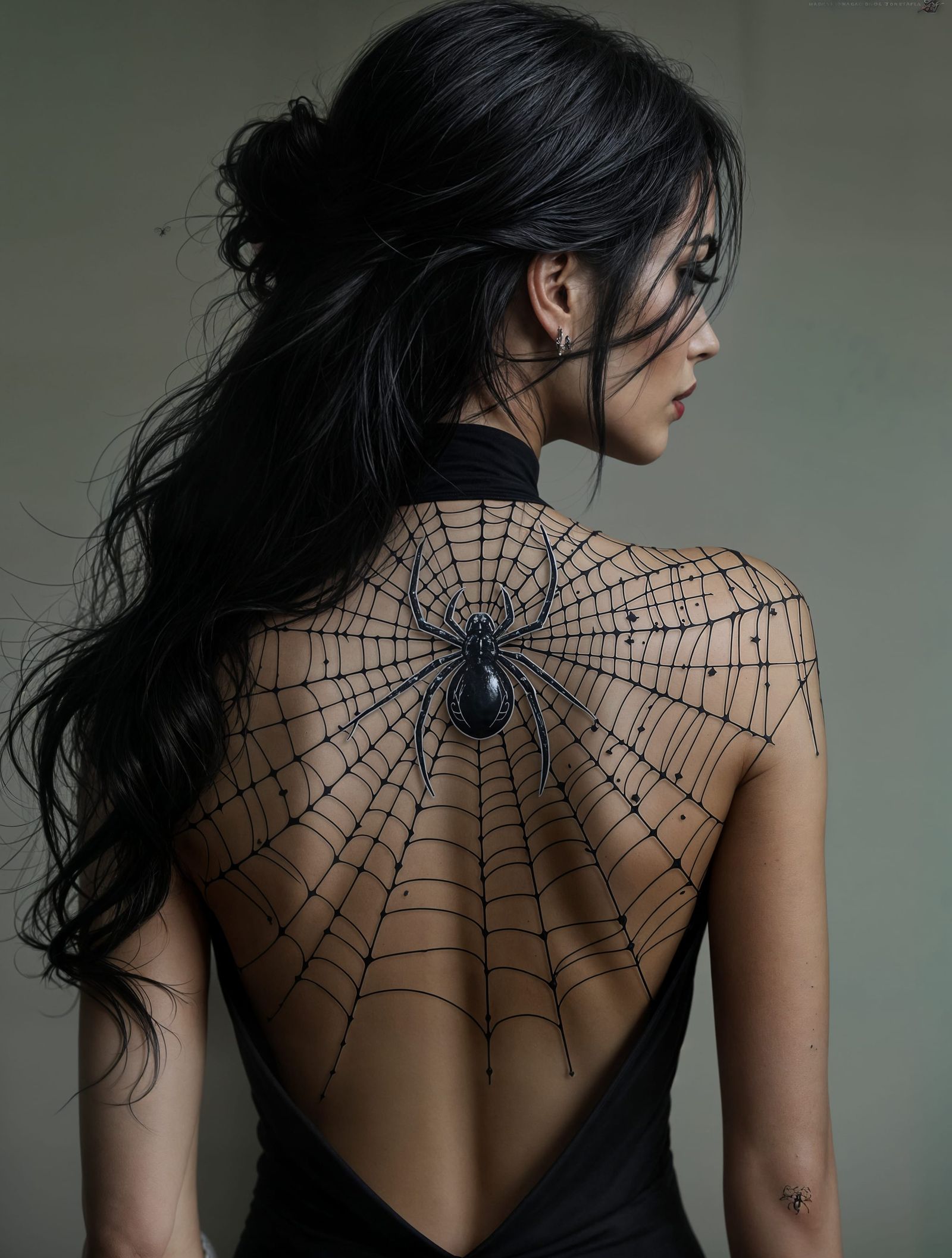 Sultry Black Widow 3D Tattoo Art in High Detail